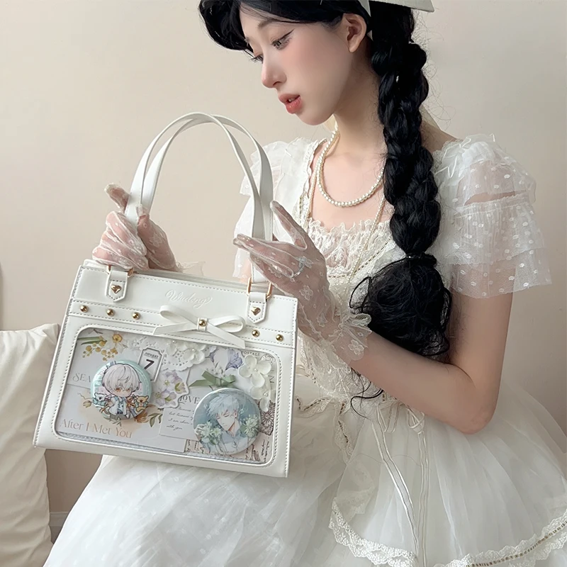 JIAERDI Lolita Ita Bag For Women Transparent Anime Badge Show Shoulder Bag Lady Y2k Chain Cute Bow Handbags Female Bolso Mujer