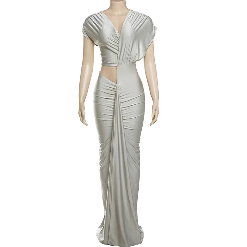 Vestido de noche ajustado y sexy con abertura alta y recorte en el abdomen - Vestido de fiesta que abraza la curva