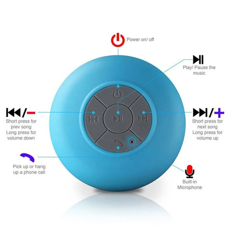 Mini Wireless  Bluetooth Waterproof Built-in Mic Speaker, 360 ° Surround Sound Speaker  Large Suction Cup for Shower and Car