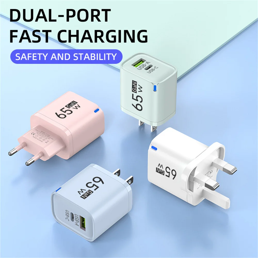 GaN Charger 65W USB Type C Fast Charging Phone Charger Adapter USB PD Quick Charge 3.0 Adpter For iPhone Samsung Xiaomi EU/US/UK