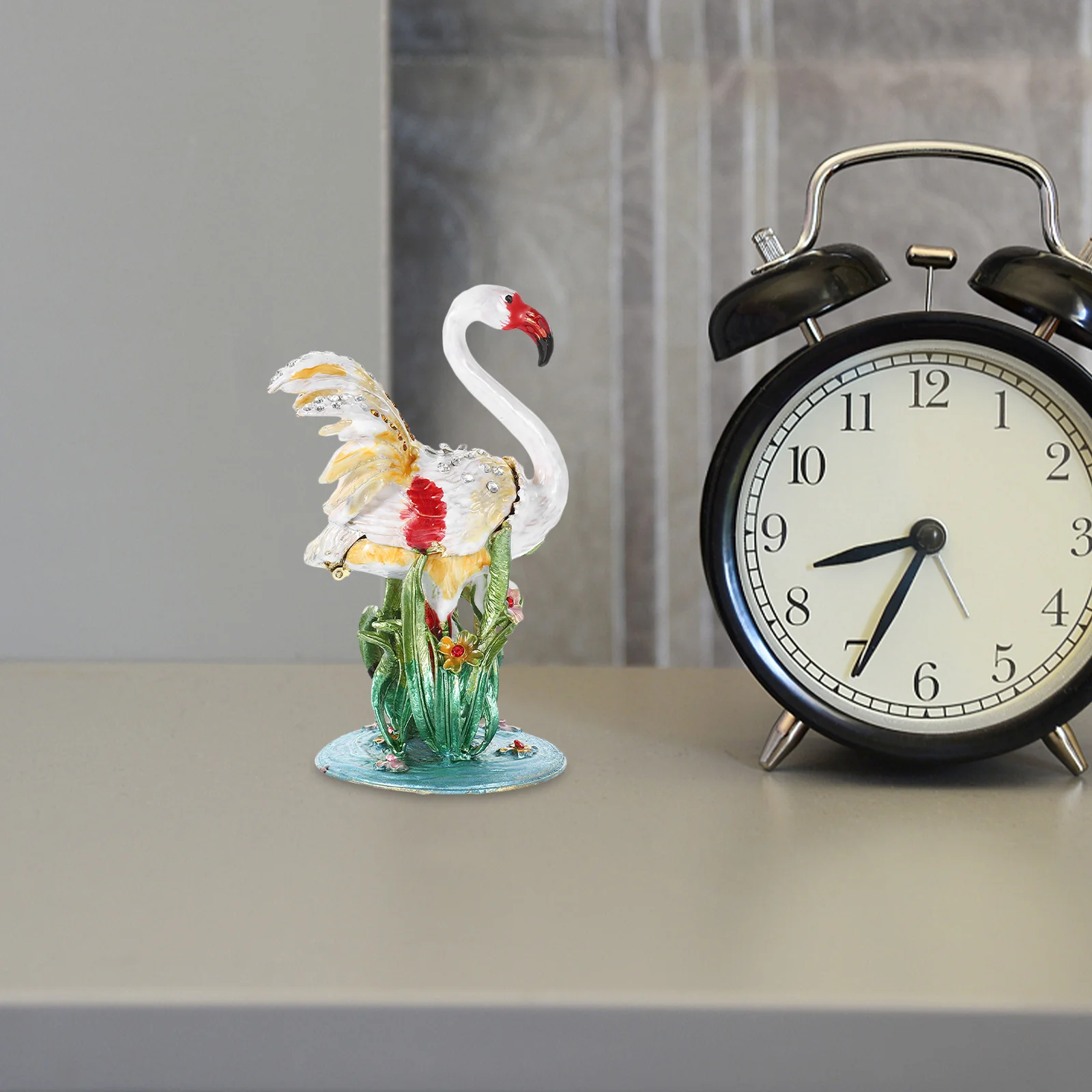 

Vintage Metal Flamingo Jewelry Box Hand Painted Enamel Unique Ring Earrings Organizer Durable Trinket Compact Home