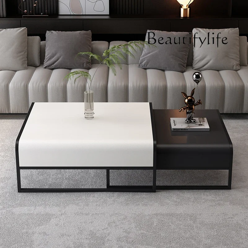 

Light luxury small coffee table minimalist small apartment retractable orange leather living room household Italian coffee table