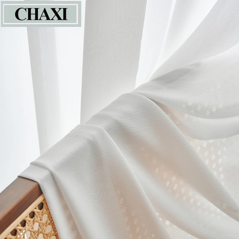 

CHAXI Top Quality Wrinkle Style Solid White Tulle Chiffon Window Sheer Curtain for Living Room Bedroom Voile Drape Custom Made