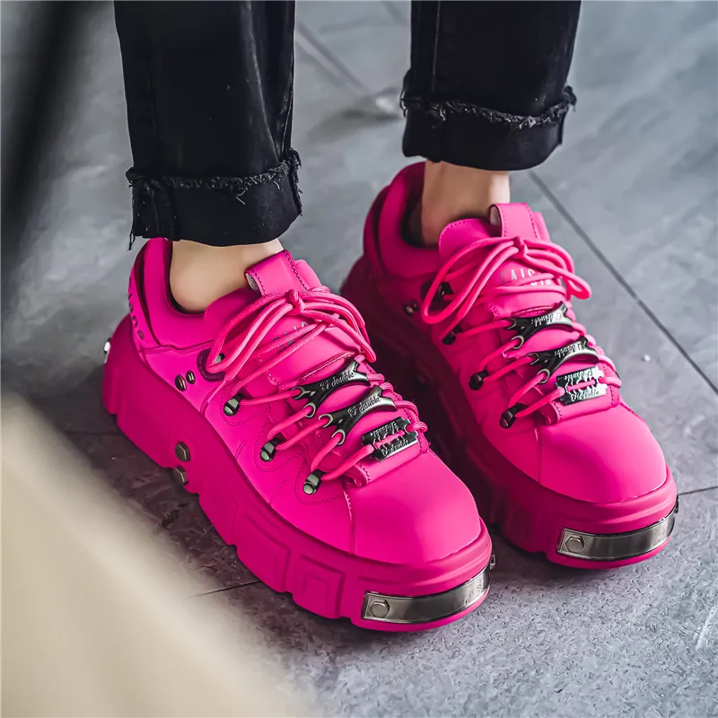 

Трендовые розовые кроссовки на платформе, мужские туфли-маффины в стиле панк, мужская дизайнерская обувь в европейском стиле, мужская уличная оригинальная мужская обувь для скейтборда