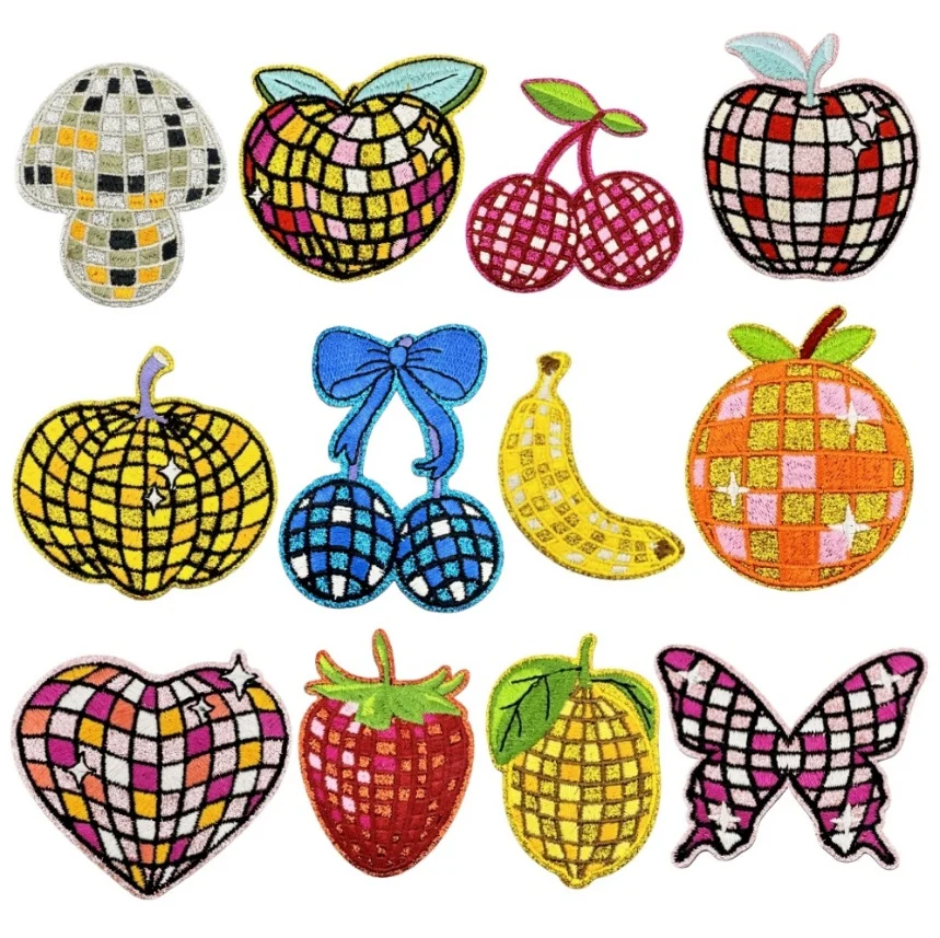 

Fruit Glitter Badges Iron On Sew On Embroidered Patches Clothing Hat Bag Shoe Repair Phone Gift Box Decor DIY Accessory 10 Pcs