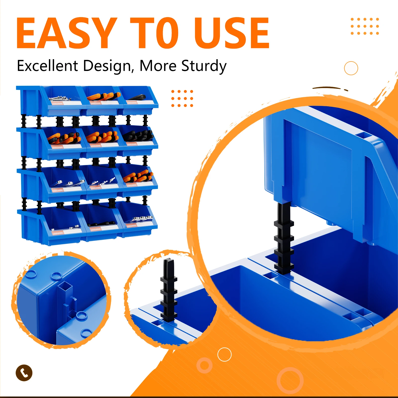 LEADLOONG 12pcs Plastic Stackable Storage Bins, Parts Storage Organizer, Garage Storage Bins, Small Parts Container, 180*120*80M