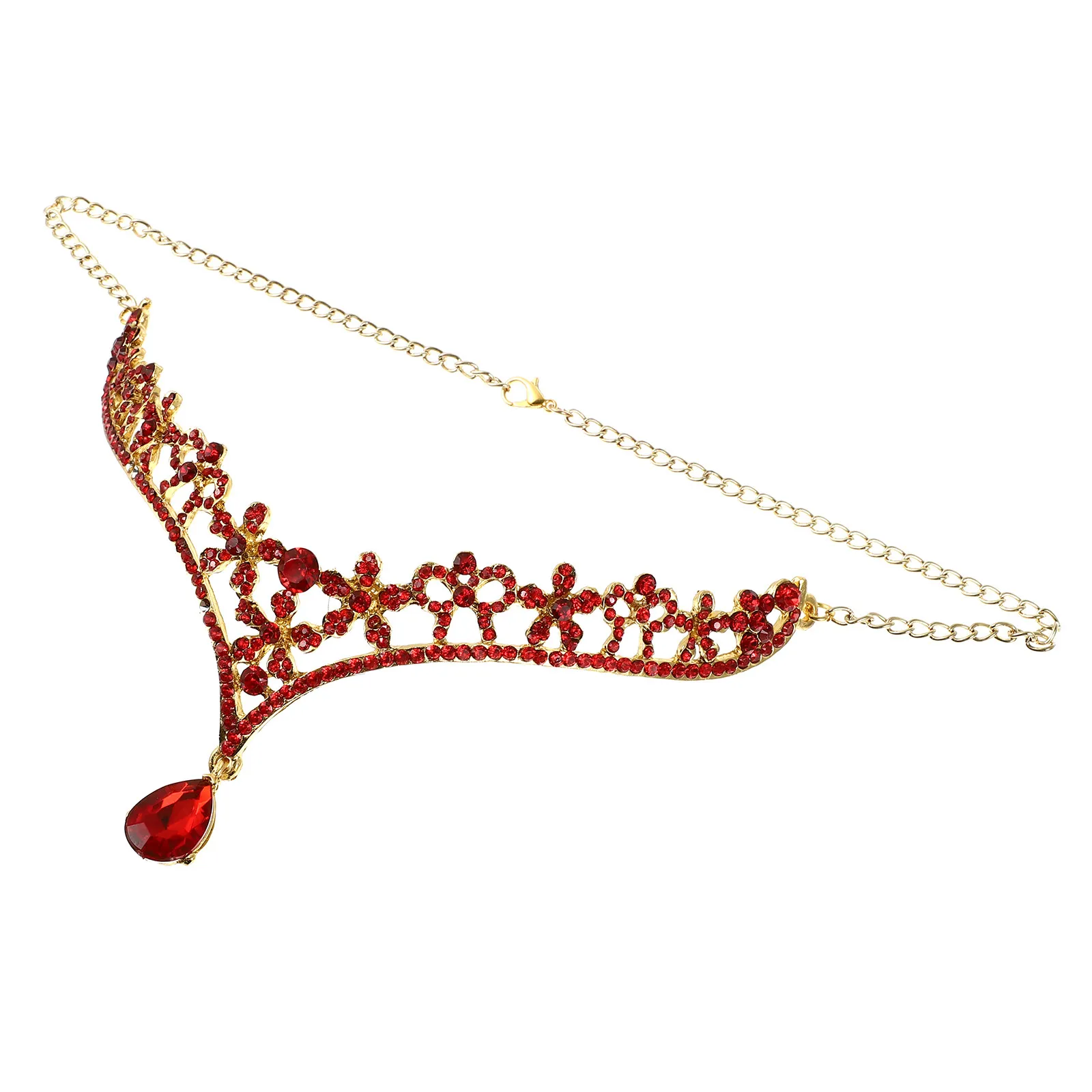 Bridal Water Drill Forehead Jewelry Red Crystal Rhinestone Bridal Frontlet Elegant Wedding Headpiece Charm Pendant Band Dangle