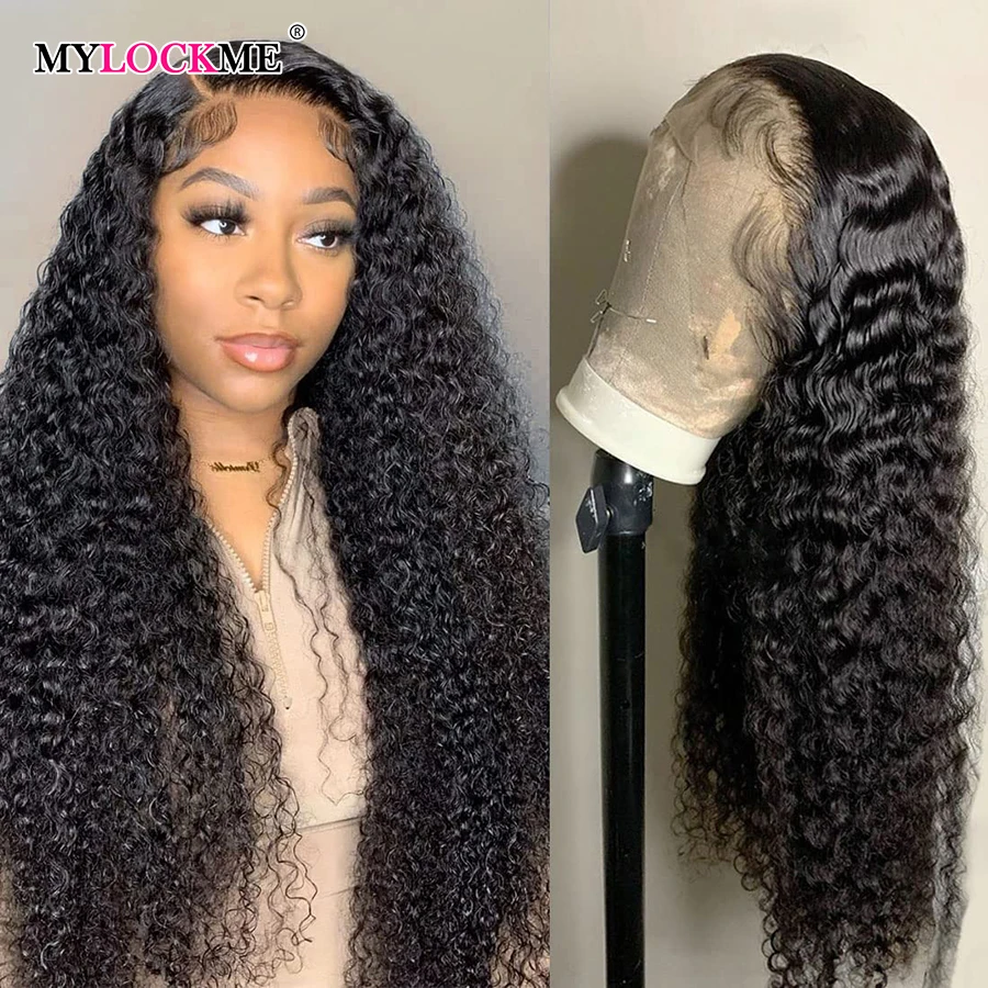 Human Hair Curly Wig Pre Plucked Mylockme Deep Wave 12a Grade Raw Human Hair 13x4 Hd Transparent Lace Frontal Wig