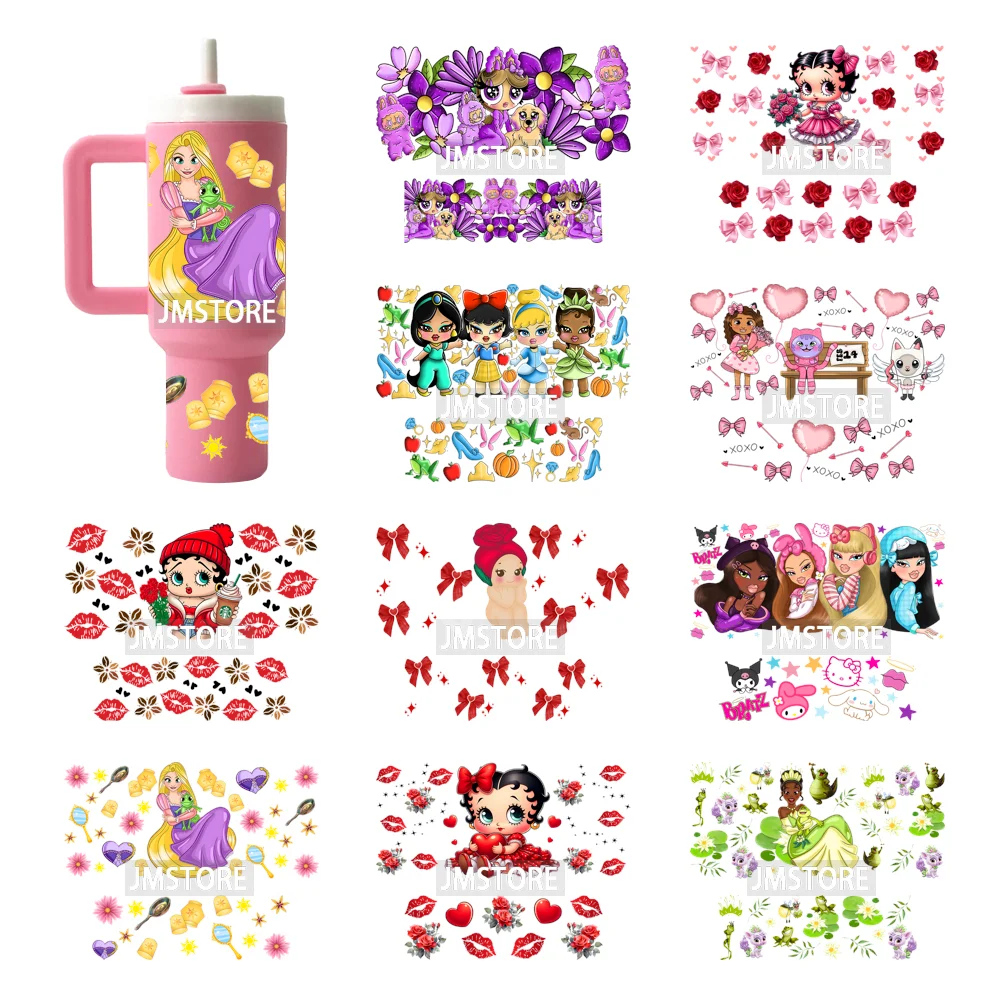 Princess Mirror Coquette Bow Family Vacation UV DTF Wraps Ready To Use Transfer Stickers Waterproof For Mini Tumbler Keychain