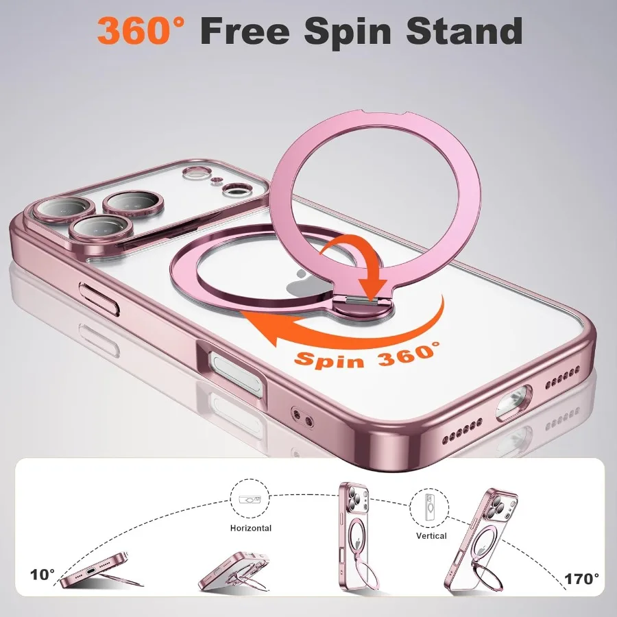Supporto ad anello magnetico ruotabile a 360° compatibile con la custodia per iPhone 17 Pro con supporto Mag-Safe e protezione completa dell'obiettivo della fotocamera
