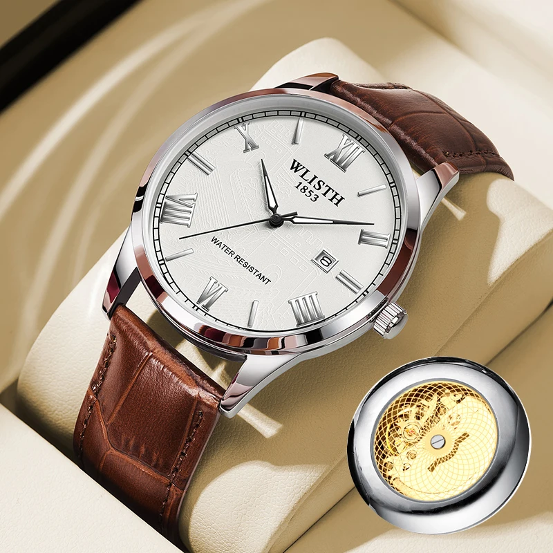 Relógios masculinos marca superior de luxo relógios quartzo para homem couro marrom esportes relógios pulso casual à prova dwaterproof água relogios masculino