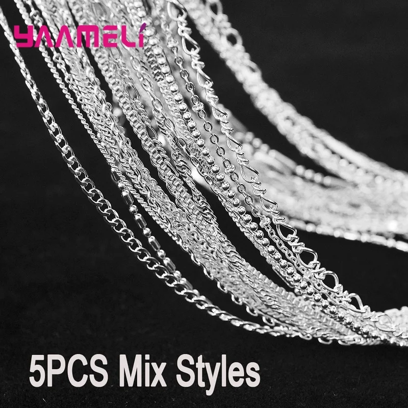 100% Real Pure 925 Sterling Silver Color Jewelry Necklace for Men Women 16-30 Inches Mutiple Models for Choose 5PCS Wholesale