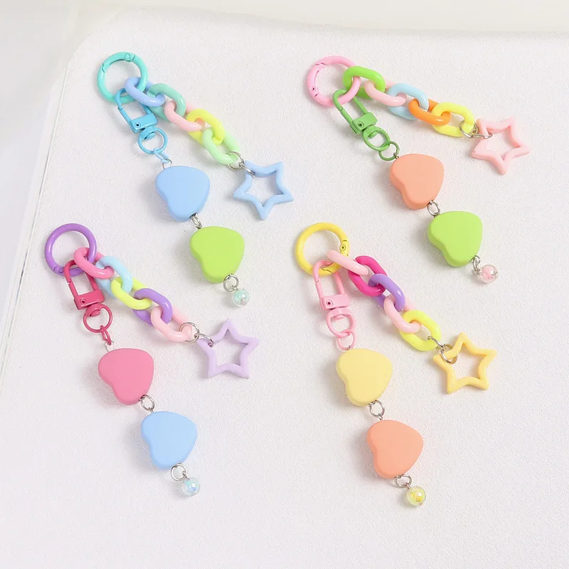 Colors Acrylic Plastic Link Chain Keychain Creative Heart Key Ring For Women Bag Charm Crafts Keychains DIY Handmade Accessories