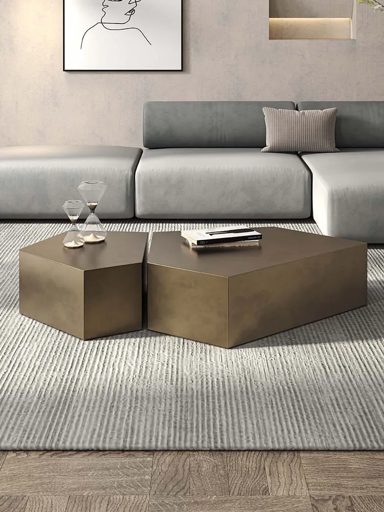 Modern simple and light luxury bronze brushed coffee table combination designer creative stainless steel living room special-sha