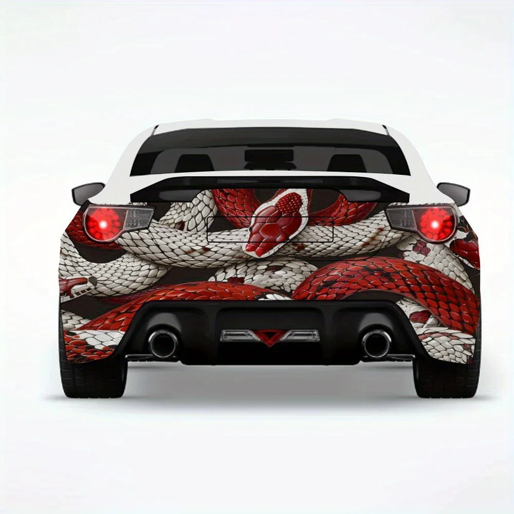 

Красные и белые змеи, автомобильная наклейка-виниловая наклейка на заднюю часть автомобиля, водонепроницаемые самоклеящиеся виниловые наклейки для хвоста и бампера автомобиля, De