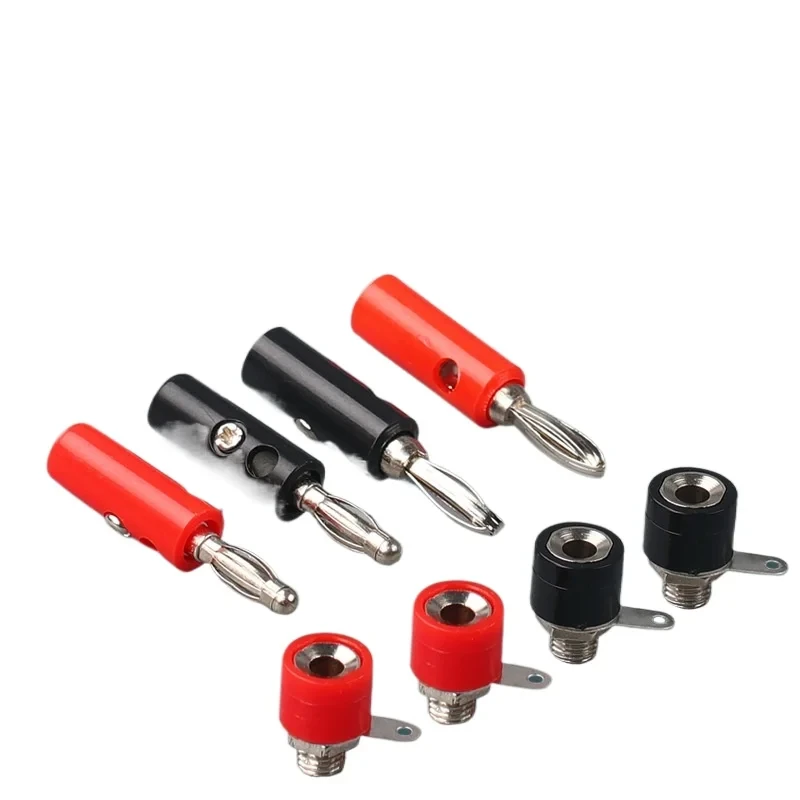 10Pairs Silver 4mm Banana Plug Male and Female 4mm Banana Jack Panel Mount Banana Socket Terminal Connector Adapter Red Black