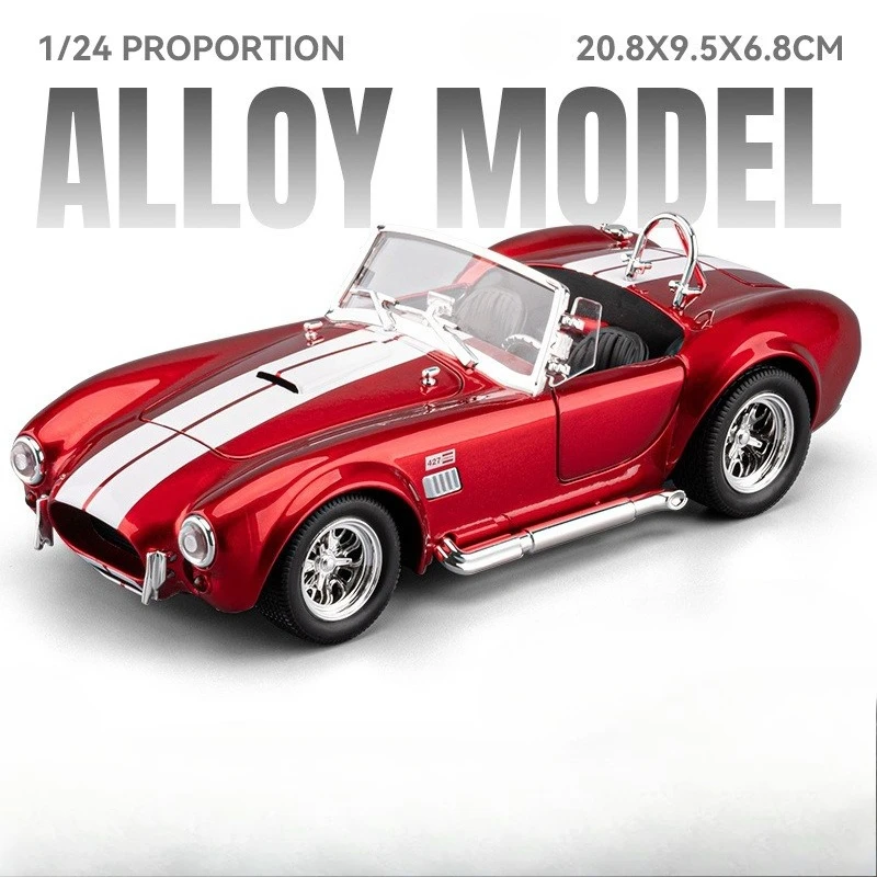 Simulation 1/24 Shelby Cobra 427 S/C Vintage Convertible Car Model Diecast Toy Vehicle Pull Back Sound and Light Metal Boy Gift