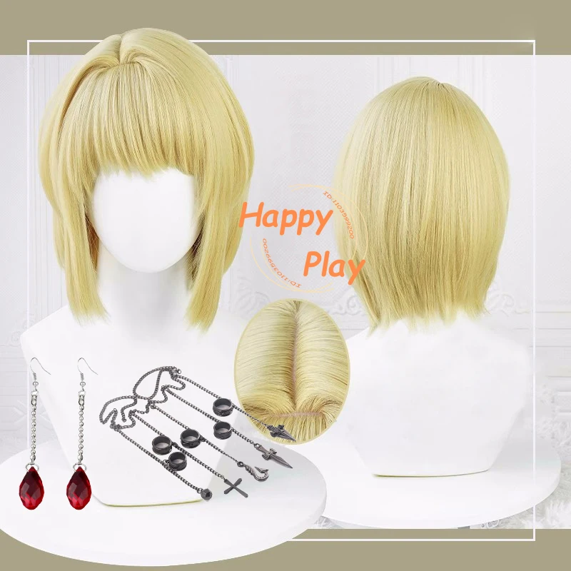 

Kurapika Cosplay Wig 34cm Short Side Part Golden Yellow Kurapika Anime Cos Wigs Heat Resistant Synthetic Hair Halloween+Wig Cap