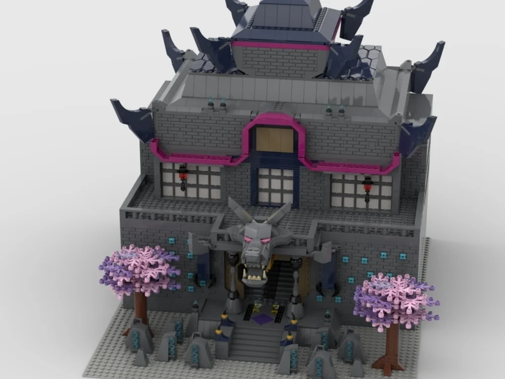 3183PCS MOC Dark Oriental Style Ancient Dojo Castle Building Blocks Model With Sakura Tree DIY Assembly Bricks Display Ornament