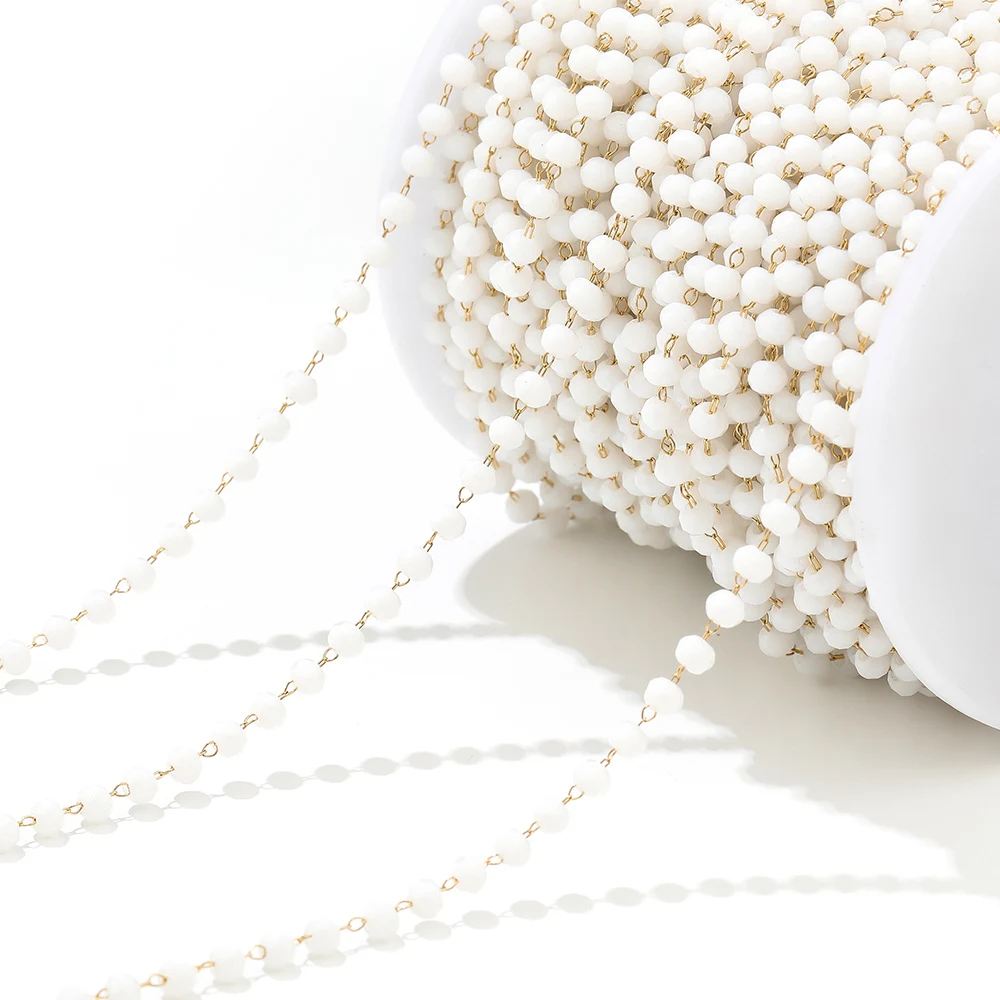 Chaînes de perles en cristal noir et blanc, 2 mètres, en acier inoxydable, 3mm, en vrac pour femmes, collier, Bracelet, accessoires, bijoux artisanaux à faire soi-même
