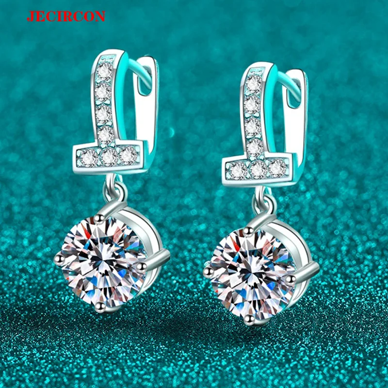 

JECIRCON S925 Sterling Silver Moissanite Earrings for Women - 2 Carat Round Drop Earrings, Elegant Design Personalized Jewelry