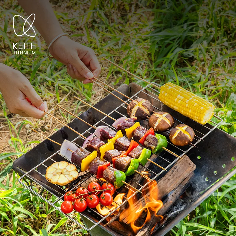 Keith Pure Titanium Grilling Grate, Ultra Light Portable BBQ Grill Net, Rectangular Rack for Outdoor Camping Hiking Picnic