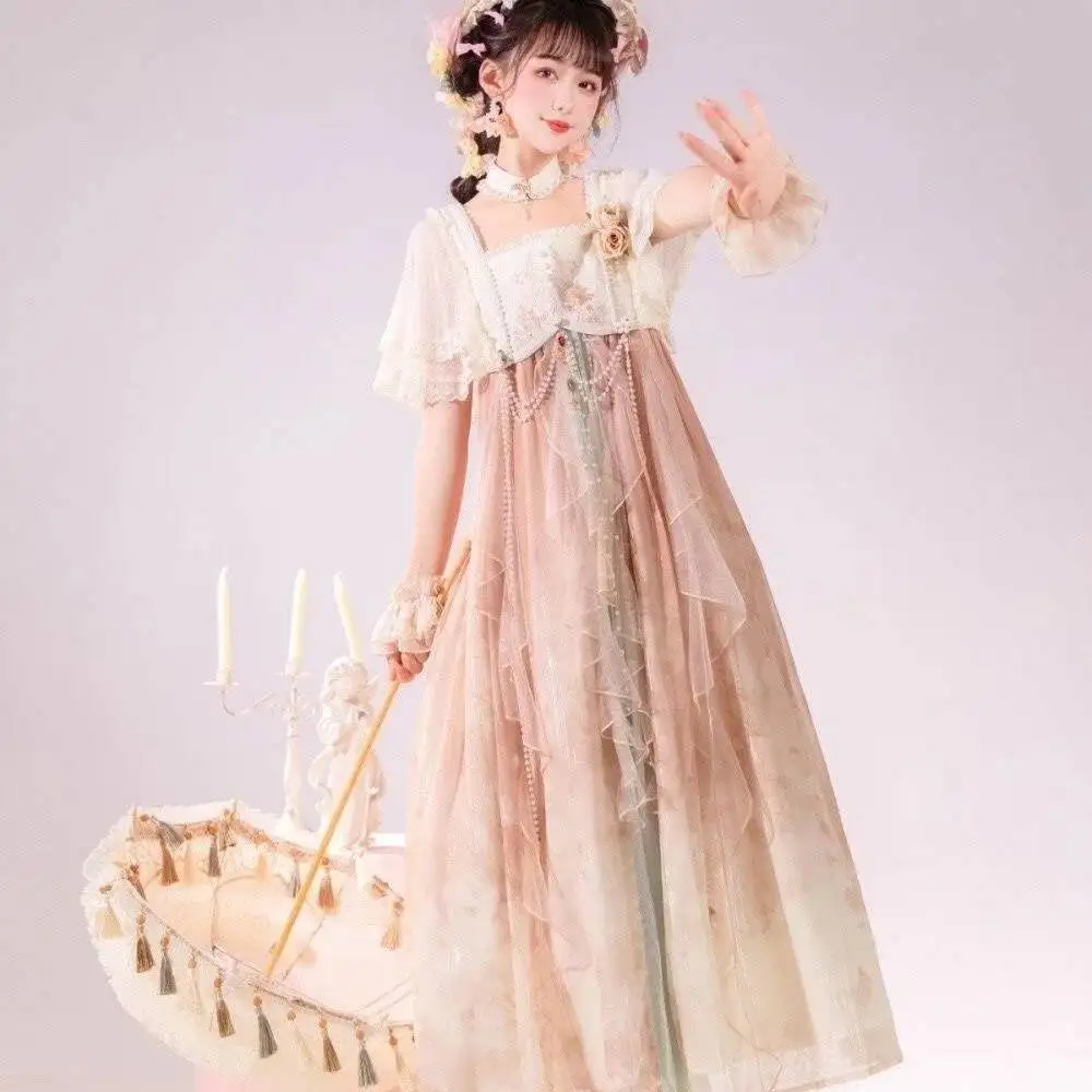 Ensemble manteau et robe suspendue gothique Lolita Hanfu, rêve de montagnes et de rivières améliorées pour filles, élément Han, Super immortel, 2025