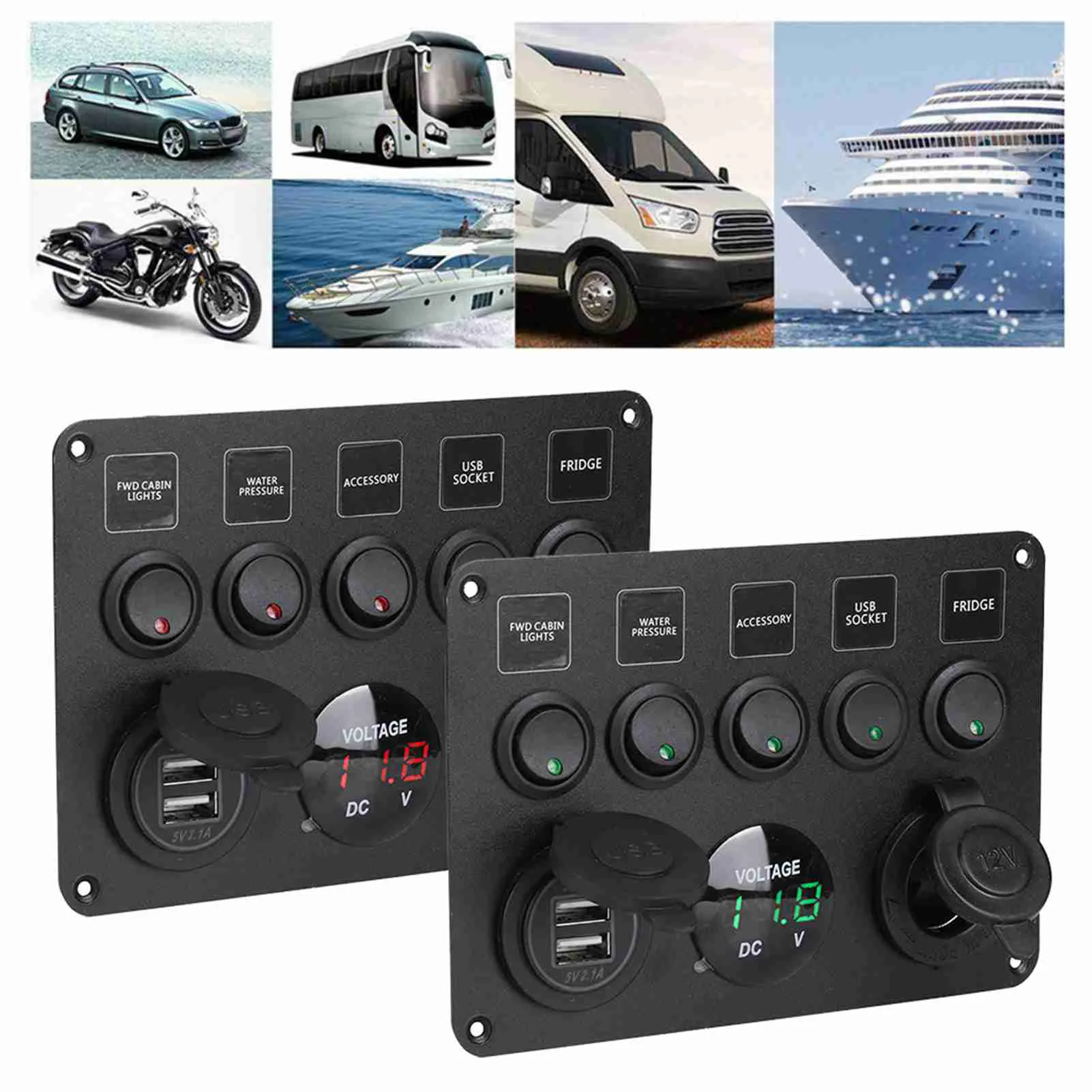 

Boats 5 Gang LED Toggle Switch Panel with Digital Voltmeter Universal For 12V and 24V Vehicle RV Motorboat Marine Accessories