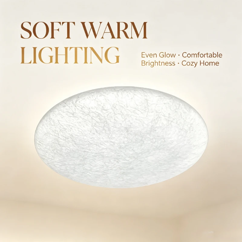 French Classical Bionic Silk Ceiling Lamps Minimalist Round Light Fixture Living Room Decoration Bedroom Led Lighting Dimming