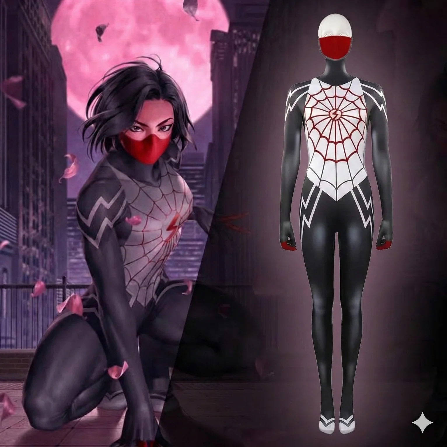 

Women Spider-Man Heroine Cosplay Costume Cindy Moon Bodysuit with Red Face Mask Anime Movie Jumpsuit Halloween Zentai Suit