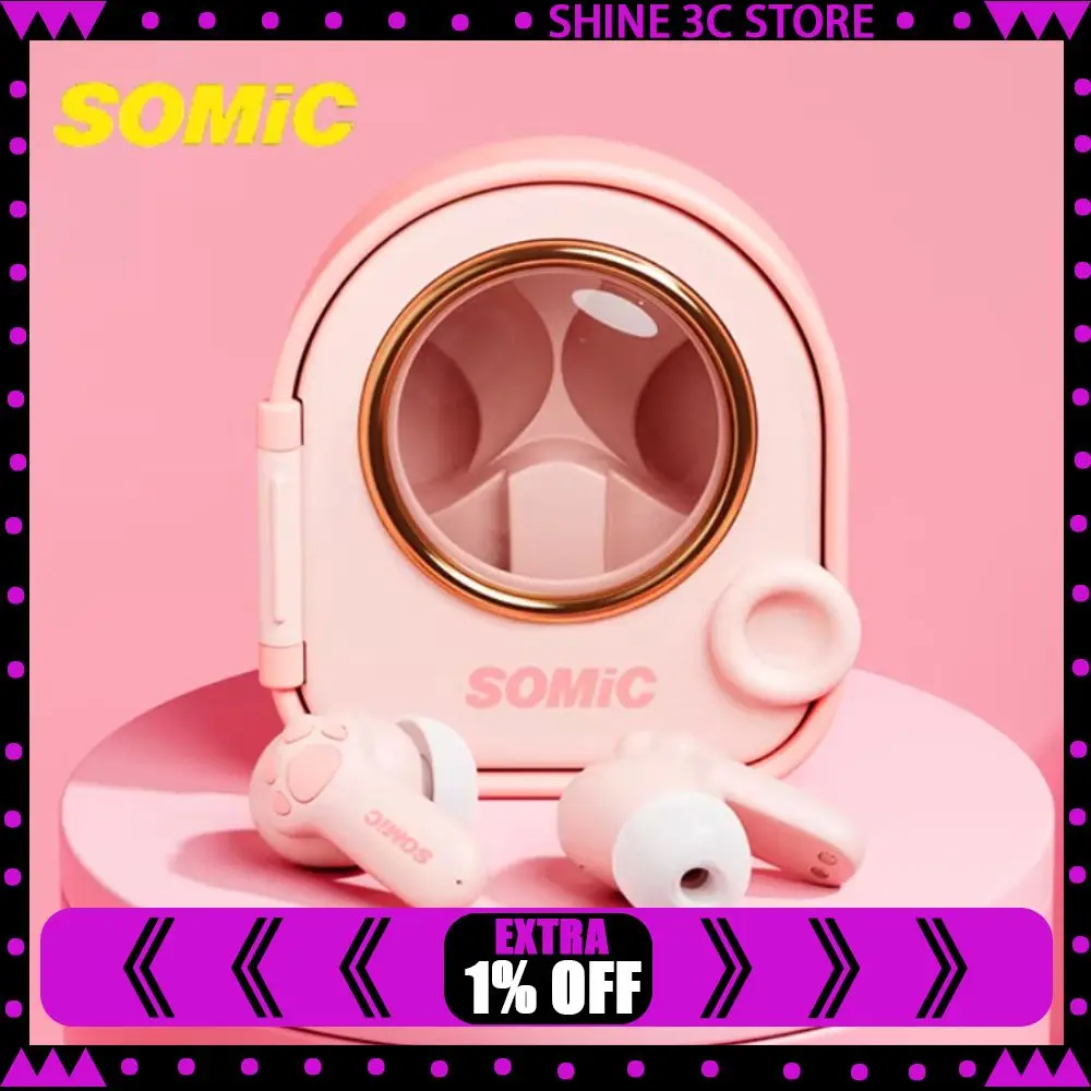 

Somic C10 Bluetooth Earphones Pink Cute Cat Claw Wireless Earphone TWS Music Headphones Bluetooth Headset Kawaii Cat Earphones