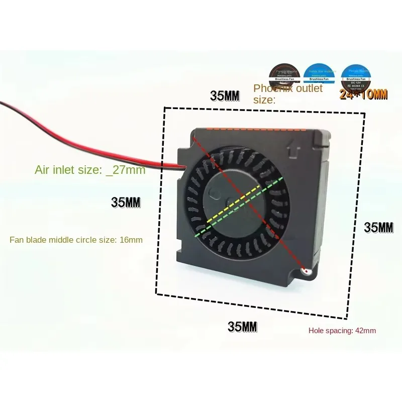 

pa 35*35*10MM 3510 turbo blower 24V 12V 5V DC brushless double ball bearing 3.5CM cooling exhaust fan