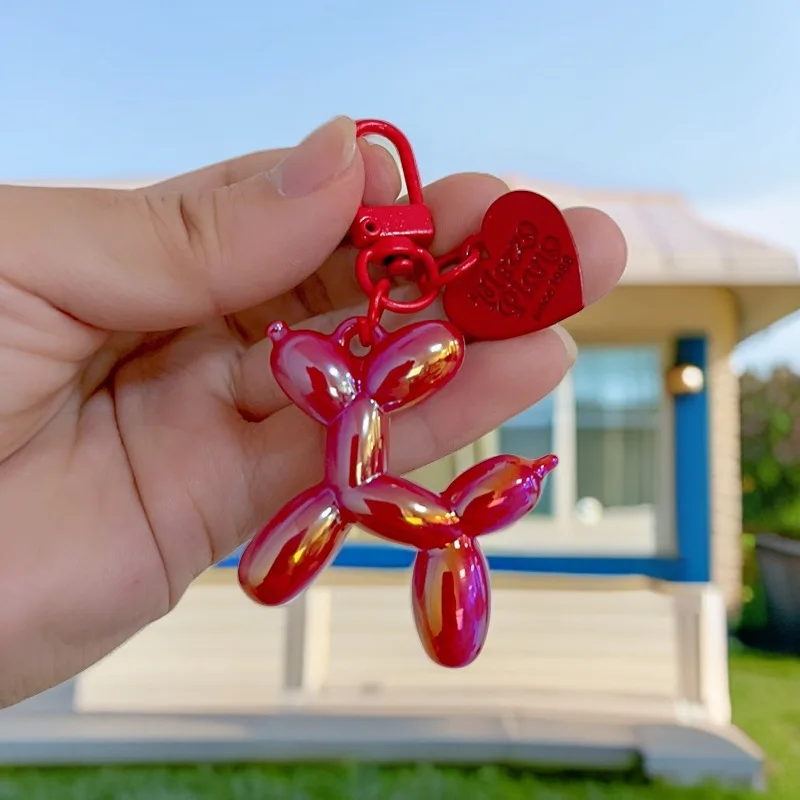 DIY Candy Color Sweet Resin Balloon Dog Keychain For Women Girls Animal Shaped Phone Chain Key Buckle Accessories Bag Pendant