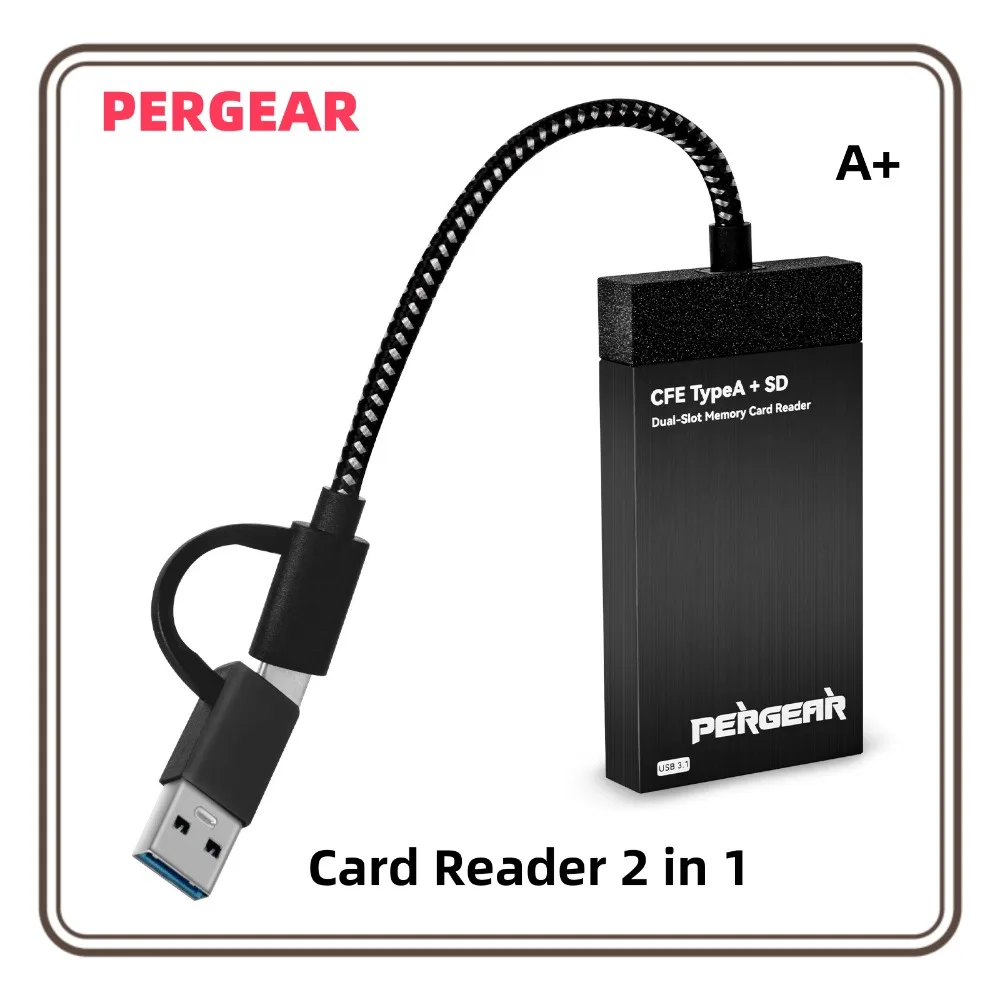 PERGEAR Professional CFexpress Type A Card Reader CEF-A&SD 2 in 1 TYPE C+USB 3.1 Gen2 10Gbps High Speed