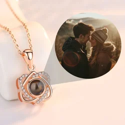 Custom Color Photo Projection Necklace Double Heart Copper Pendant Titanium Steel Chain Girlfriend Mom Festival Romantic Gifts
