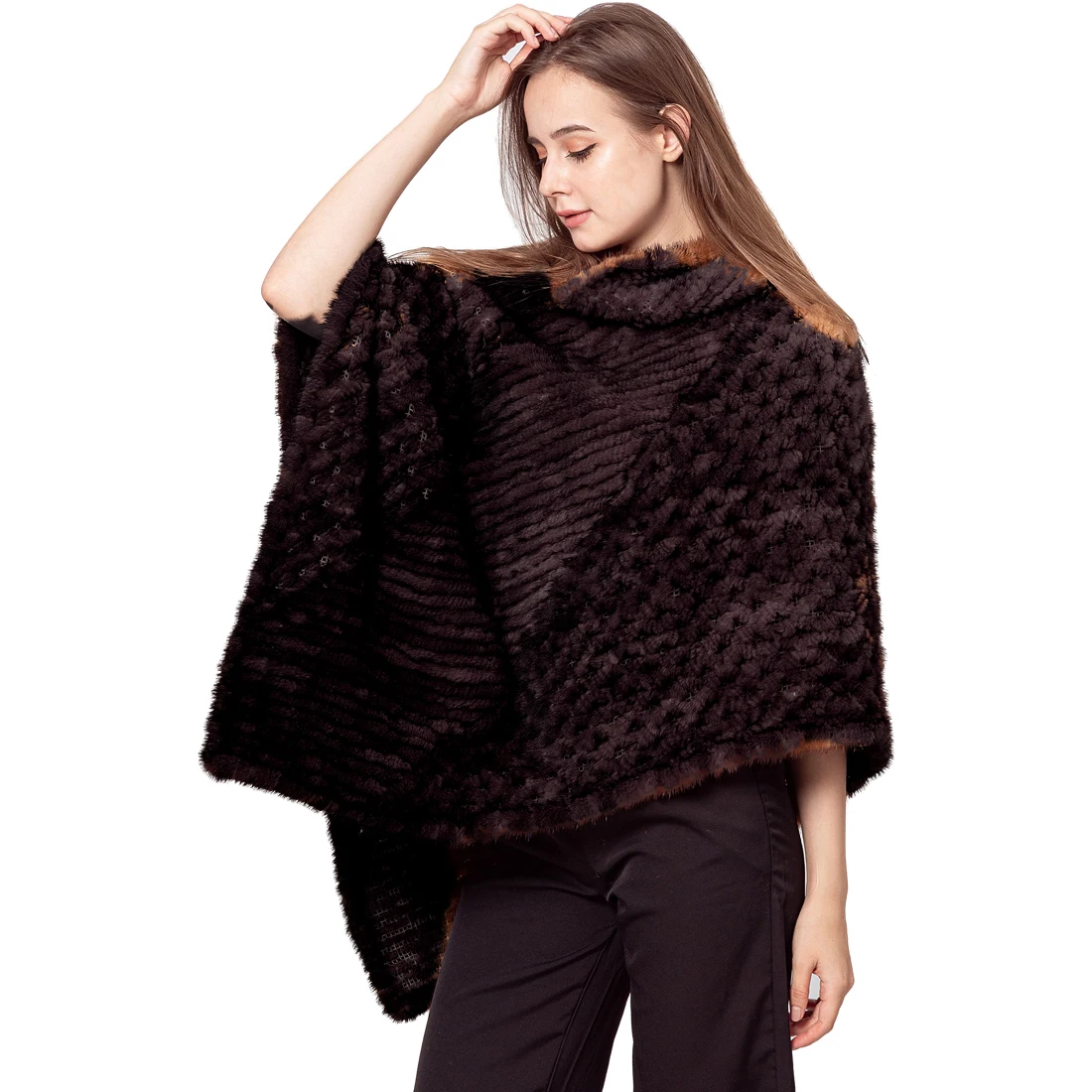 Knitted Mink Fur Pullover 210719 Black Cape Women Luxury Stole Party Dress Top Crop Jackets