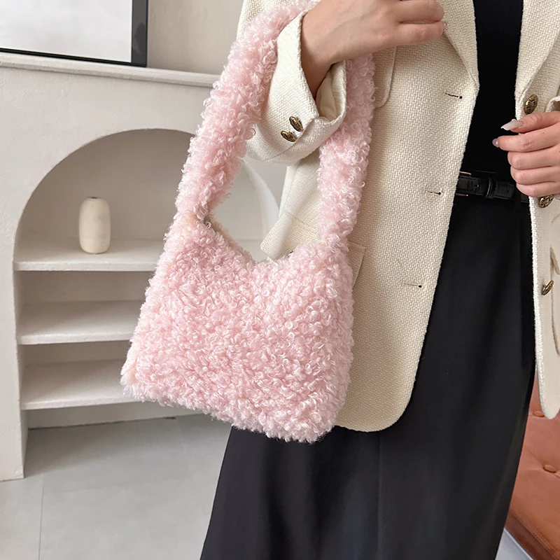 Trendy Teddy Hair Shoulder Bags Women Tote Handbags and Purses 2023 New Ladies Messenger Bags High Quality