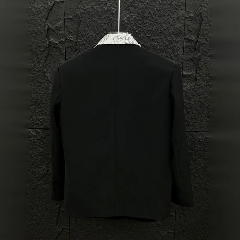 WVGA весенне-осенний новый мужской двубортный кружевной пиджак с длинными рукавами, шикарный нишевый повседневный костюм с подкладкой на плечах, пальто W9267