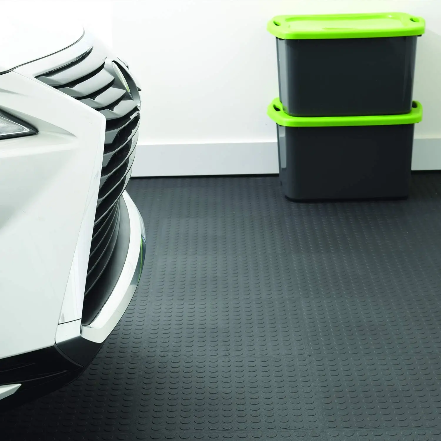 Garage Floor 18 x 18 inch Square Plastic Raised Coin Interlocking Floor Tiles for Home Gym, Garage Flooring, Trade Show Flooring