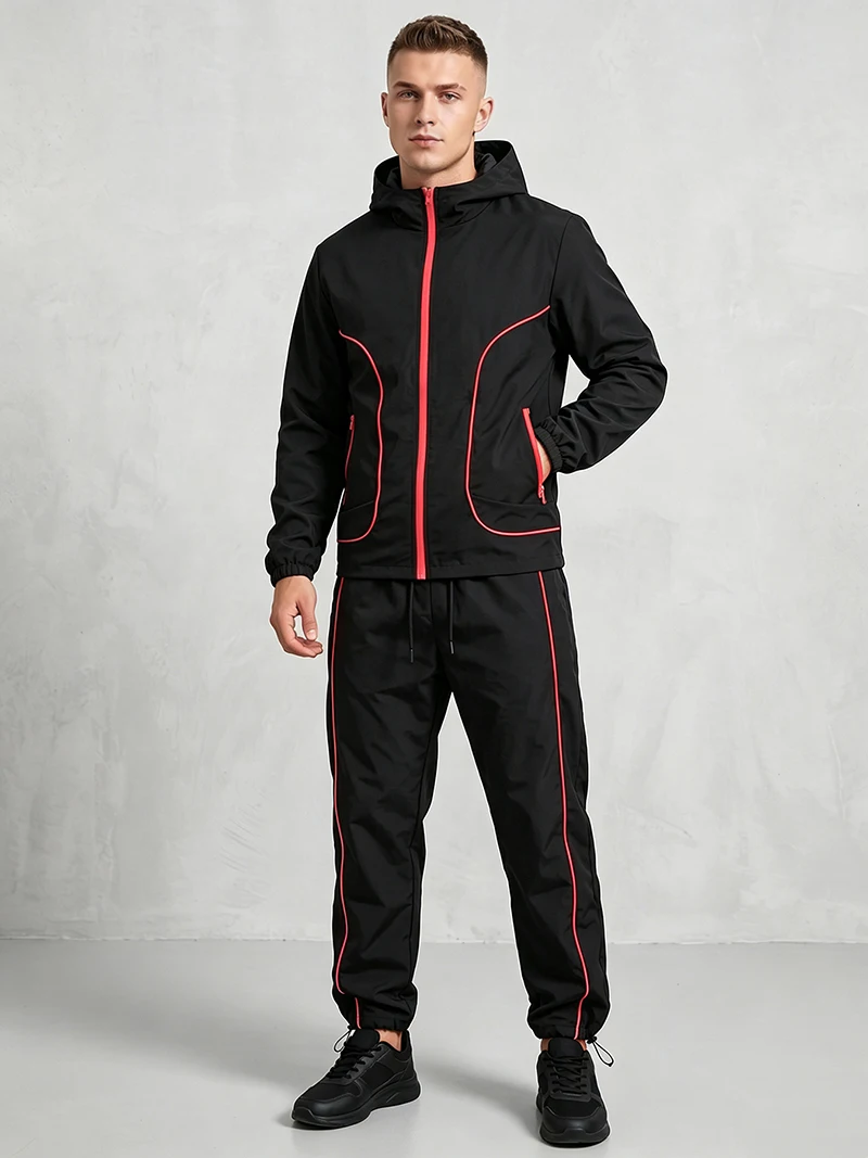 Men's Trendy 2 Piece Tracksuit Set Hooded Full Zip Windbreaker Jacket Coat Tops Quick Dry Athletic Jogger Pants Trousers image 2