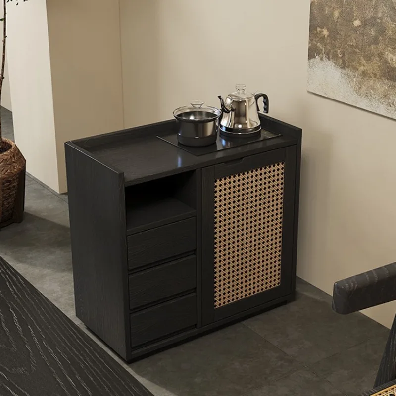 cabinet, living room against the wall, solid wood, silent wind, black kettle integrated mobile small table cabinet,