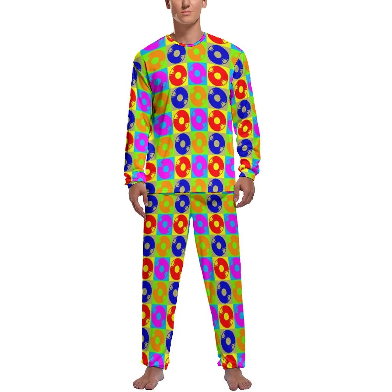 

Vintage Music Pajamas Disco Pop Art Male Long-Sleeve Fashion Pajama Sets 2 Pieces Aesthetic Winter Custom Sleepwear Gift