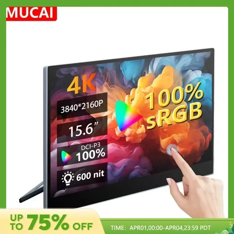 MUCAl 15.6 Inch Touch Portable Monitor 4K Travel Display Screen UHD 3840*2160 For Laptop Phone Switch PS4 Ps5 XboX MacBook