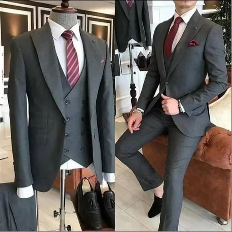 

Elegant 3 Piece Men's Tuxedo Suit Notched Lapel Blazer Vest And Pant Set for Wedding Business Evening Party Male Formal Wear