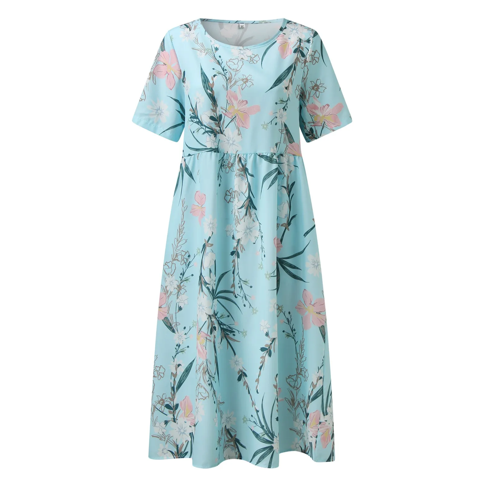 Robe longue d'été à manches courtes et col rond pour femmes, tenue de plage décontractée avec poches et imprimé floral, style Harajuku