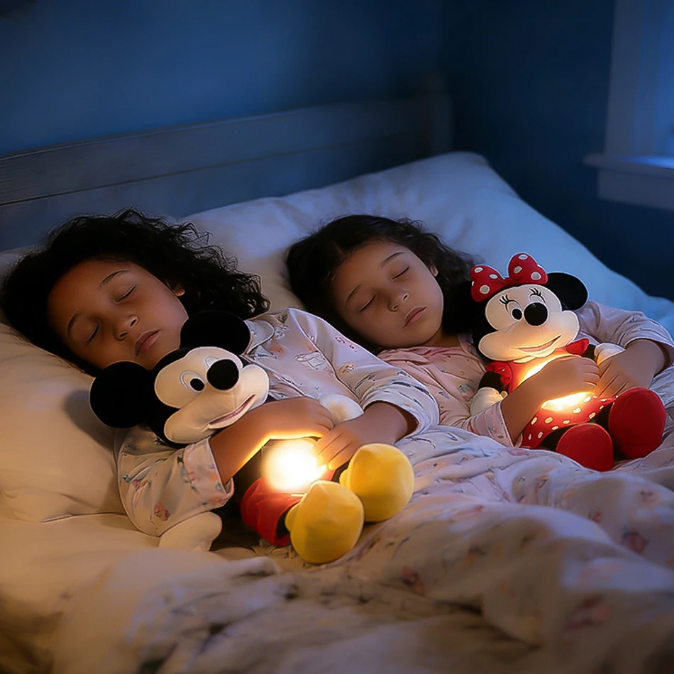

Disney Mickey&Minnie Plush Doll Breath Child Peluche Soothes Toy Anime Baby Music Light bedroom decoration Sleep Toys Kid Gifts