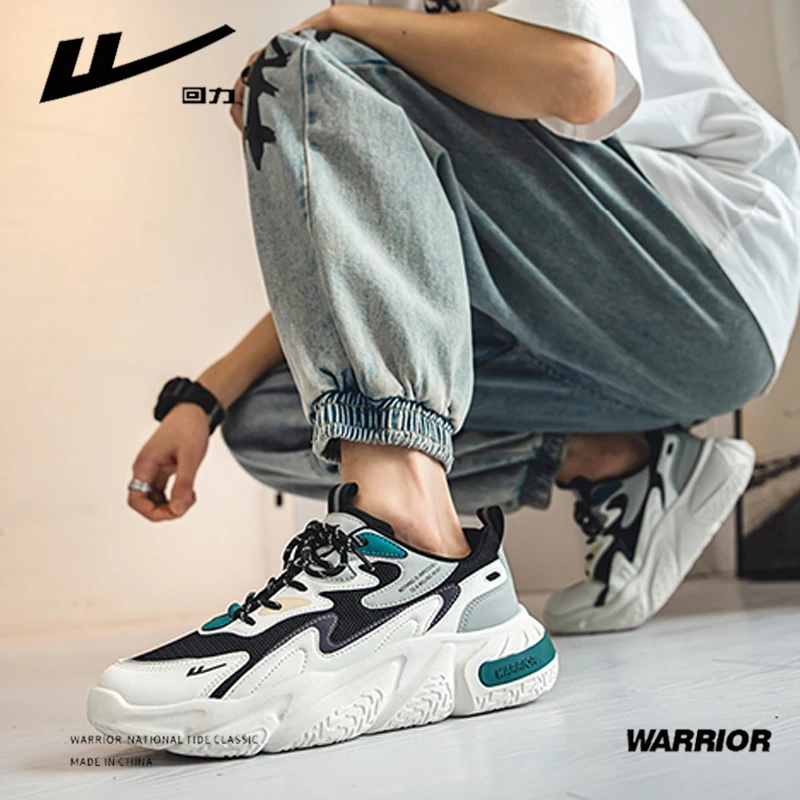 Warrio Men Chunky Sneakers Breathable Mesh Lace-up Running Sport Shoes Original Fashion Heighten Dad Shoes Student Gym 2023