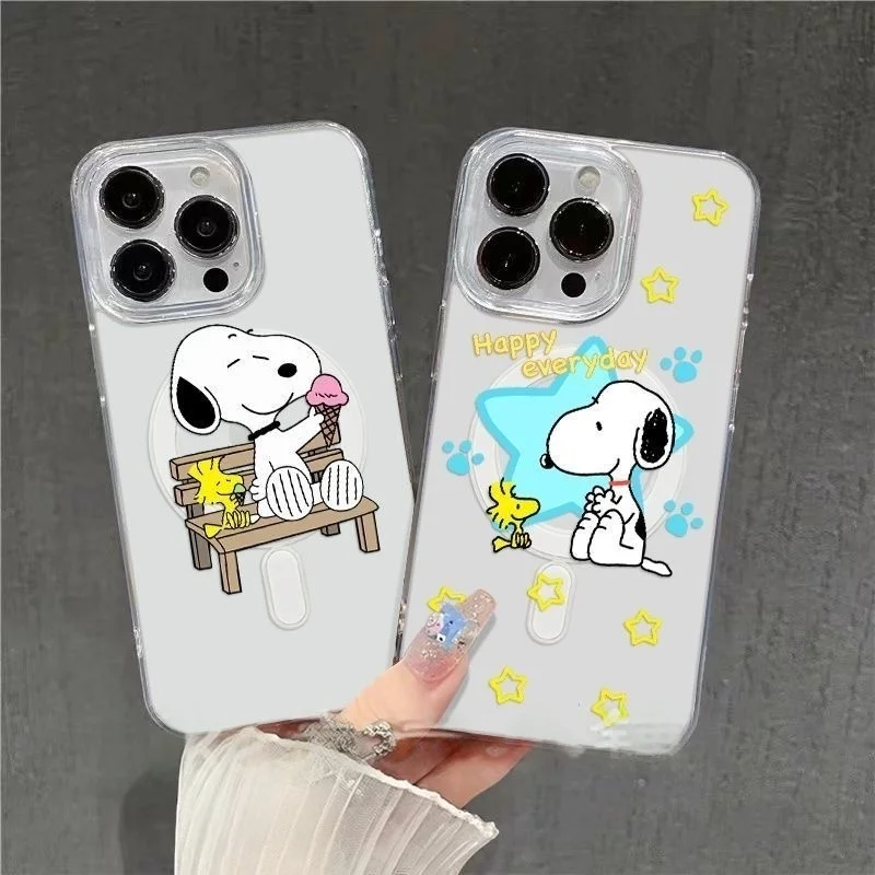 

Cartoon Cute Snoopy ice cream Star Magsafe Wireless charge Case For iPhone 11 12 13 14 15 16 Pro Max Plus Clear Magnetic Cover