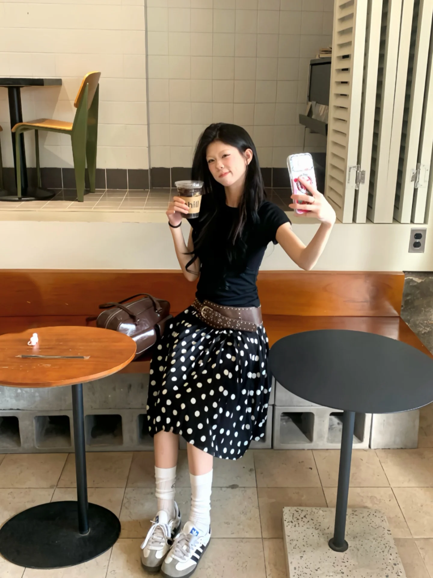 Retro Black Polka Dot A-Line  Skirt Women's Summer Pleated Slimming High Waist Short Skirt Casual Style Formal Feel