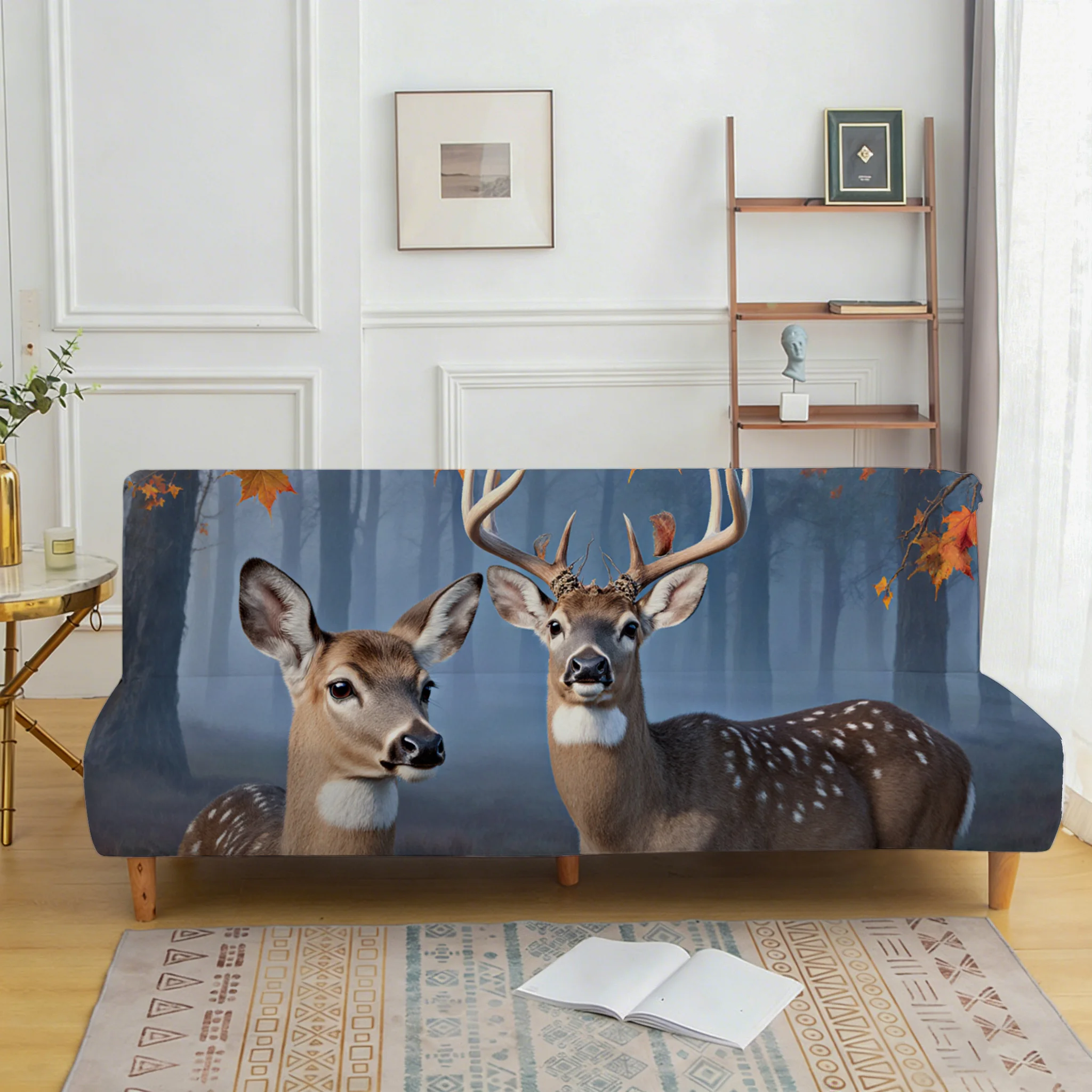 Fog forest elk elastic sofa cover, non-slip and scratch-proof furniture protective cover, easy to install, machine washable